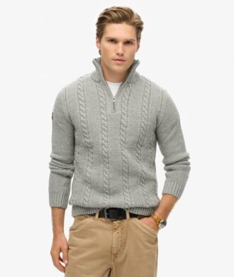 Jersey Vintage Jacob de punto trenzado con media cremallera