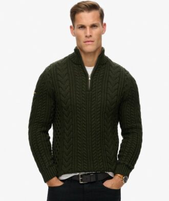 Jersey Vintage Jacob de punto trenzado con media cremallera