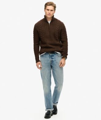 Jersey Vintage Jacob de punto trenzado con media cremallera