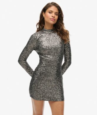 Minivestido con cuello alto y lentejuelas