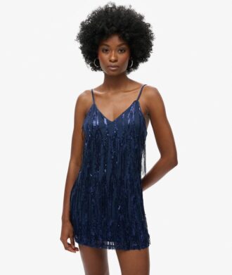 Minivestido con tirantes y cuello en V con flecos
