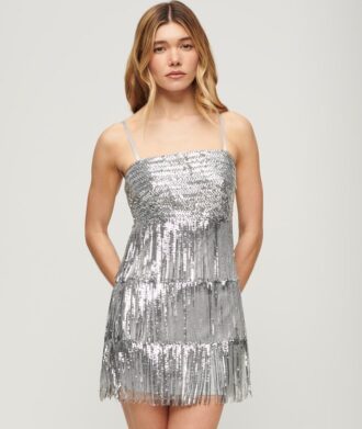Minivestido con tirantes y flecos