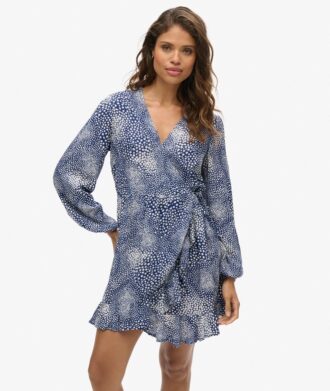 Minivestido cruzado de manga larga estampado