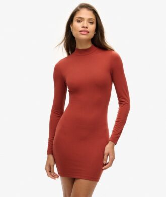 Minivestido de jersey de cuello alto y manga larga