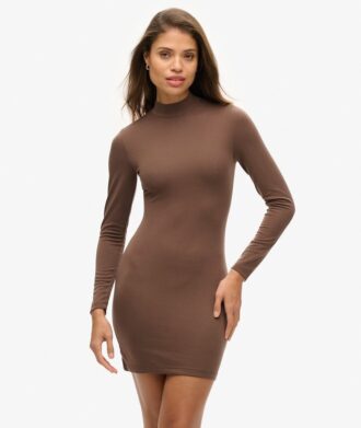 Minivestido de jersey de cuello alto y manga larga