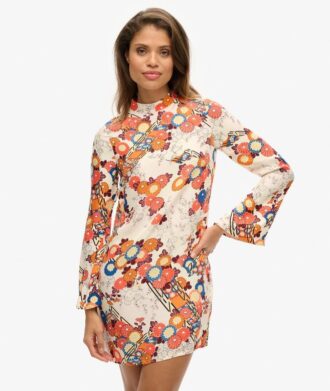 Minivestido estampado de manga larga