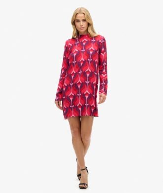Minivestido estampado de manga larga