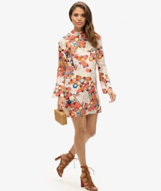 Minivestido estampado de manga larga