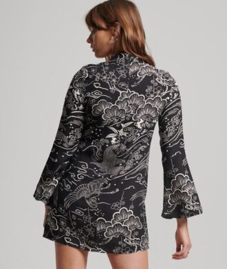 Minivestido estampado de manga larga
