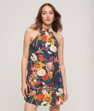 Minivestido sin mangas de cuello alto