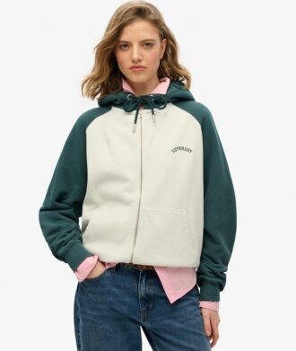 Sudadera con capucha, cremallera y mangas raglán oversize con el logotipo Essential