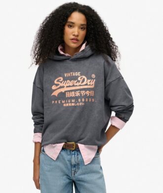 Sudadera con capucha holgada y logotipo Vintage metalizado