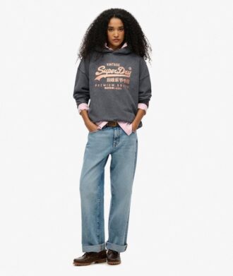 Sudadera con capucha holgada y logotipo Vintage metalizado