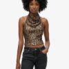 Top con cuello halter y volantes de lentejuelas