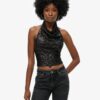 Top con cuello halter y volantes de lentejuelas