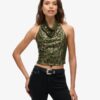 Top con cuello halter y volantes de lentejuelas
