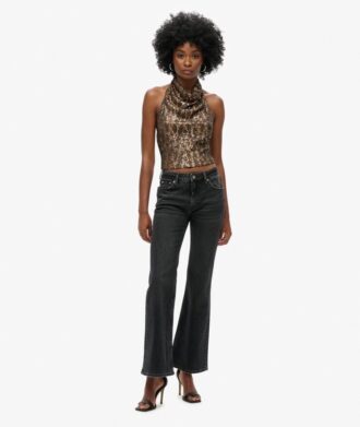 Top con cuello halter y volantes de lentejuelas