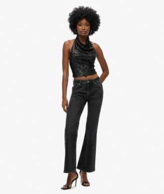 Top con cuello halter y volantes de lentejuelas