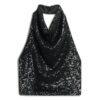 Top con cuello halter y volantes de lentejuelas