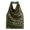 Top con cuello halter y volantes de lentejuelas