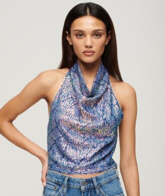 Top con cuello vuelto y tirantes con lentejuelas