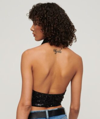 Top con cuello vuelto y tirantes con lentejuelas