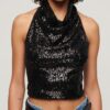 Top con cuello vuelto y tirantes con lentejuelas