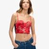Top corsé con bordado floral de satén