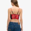 Top corsé con bordado floral de satén