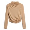 Top de manga larga con cuello alto fruncido