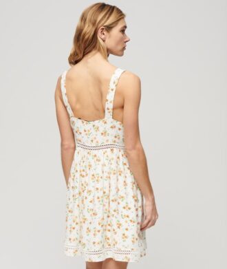 Vestido camisero con cuello en V y ribete de encaje