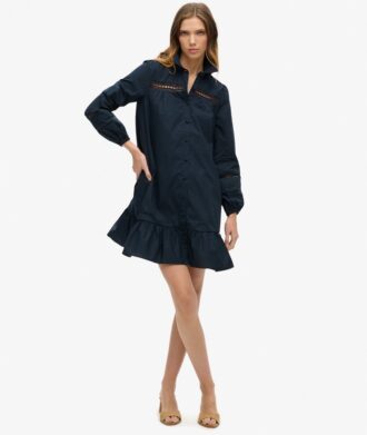 Vestido de camisa con mezcla de encaje