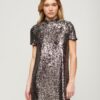Vestido de camiseta de cuello alto con lentejuelas