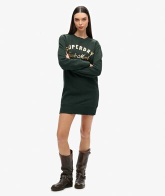 Vestido de jersey con logotipo metálico de lujo