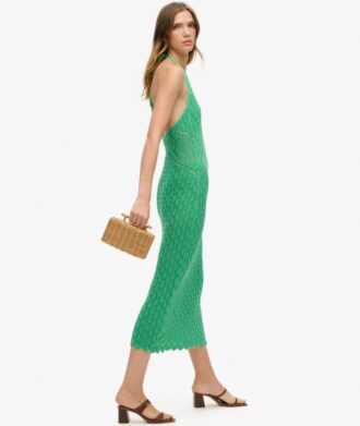 Vestido largo con cuello halter de croché