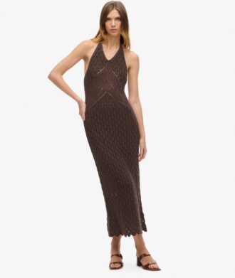 Vestido largo con cuello halter de croché