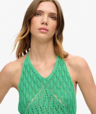 Vestido largo con cuello halter de croché