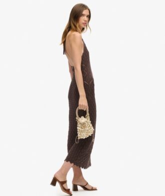 Vestido largo con cuello halter de croché