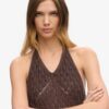 Vestido largo con cuello halter de croché Vestido largo con cuello halter de croché