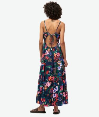 Vestido largo con tirantes fruncidos