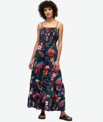 Vestido largo con tirantes fruncidos