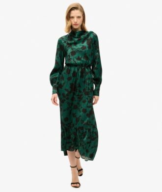Vestido largo de jacquard con cuello vuelto