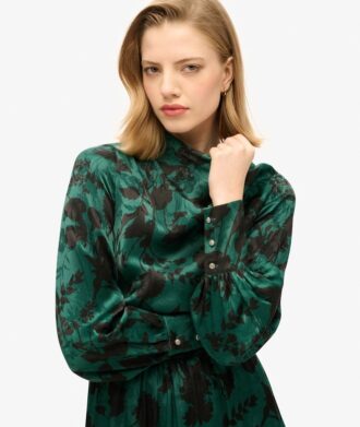 Vestido largo de jacquard con cuello vuelto