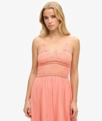Vestido largo de jersey con encaje