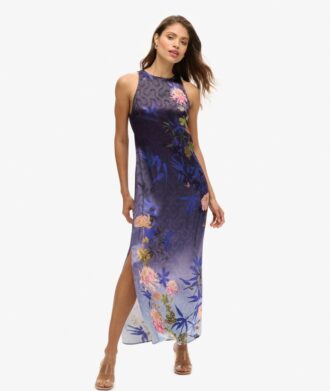 Vestido largo de satén estampado
