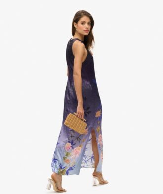 Vestido largo de satén estampado