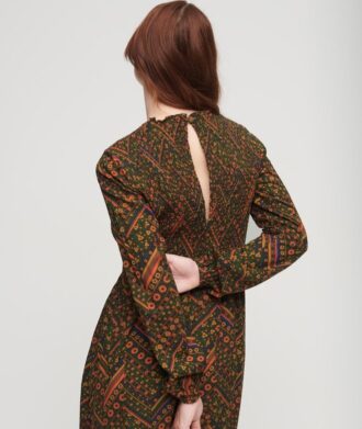 Vestido largo estampado con fruncidos