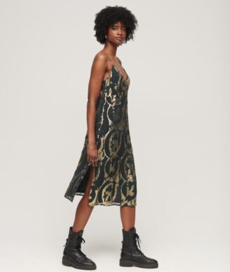 Vestido lencero midi metalizado