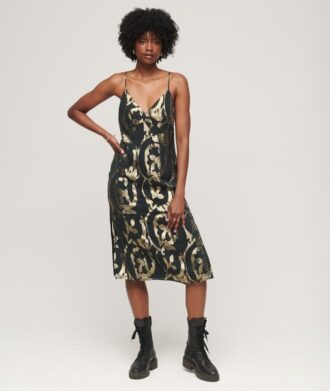 Vestido lencero midi metalizado