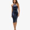 Vestido midi con cuello halter y lentejuelas